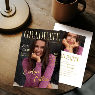 Invitación Con Relieve Metalizado Foto de portada de revista atemporal de graduación