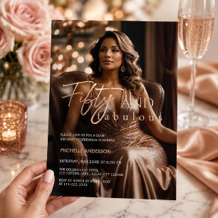 Invitación Con Relieve Metalizado Foto de Rosa Dorado Cincuenta y Fabuloso