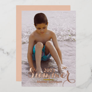 Invitación Con Relieve Metalizado Foto de verano dorada con lámina estampada