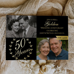 Invitación Con Relieve Metalizado Foto del 50º Aniversario de Boda
