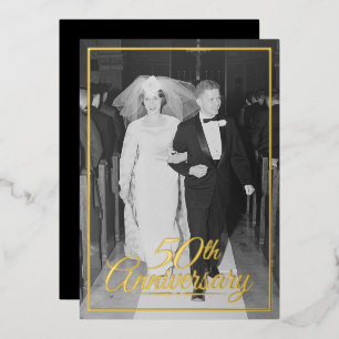 Invitación Con Relieve Metalizado Foto del 50 Aniversario de Boda y Oro