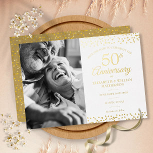 Invitación Con Relieve Metalizado Foto del 50° aniversario del Boda Salven la fecha 