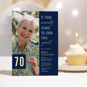 Invitación Con Relieve Metalizado Foto del 70 cumpleaños