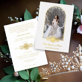 Invitación Con Relieve Metalizado Foto del efecto Arco Dorado de Quinceañera