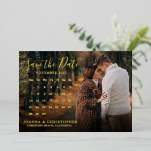 Invitación Con Relieve Metalizado Foto elegante a mano para guardar la fecha