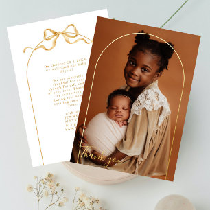 Invitación Con Relieve Metalizado Foto elegante de arco Chic Agradecimiento Baby Sho