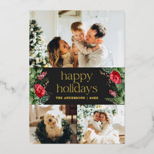 Invitación Con Relieve Metalizado Foto elegante de invierno en oro 3 Gris Navideño