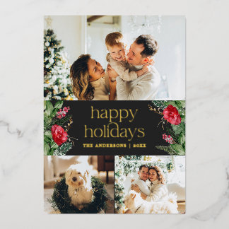 Invitación Con Relieve Metalizado Foto elegante de invierno en oro 3 Gris Navideño