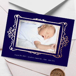 Invitación Con Relieve Metalizado foto elegante Relieve metalizado dorado marco bebé