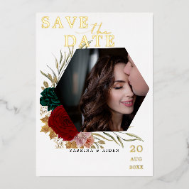 Invitación Con Relieve Metalizado Foto floral burgundy otoñal esmeralda