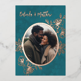 Invitación Con Relieve Metalizado Foto Floral Line Art Rosa Gold Boda