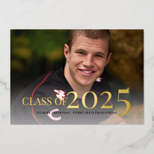 Invitación Con Relieve Metalizado Foto Graduación Clase de 2023 Hoja de Oro