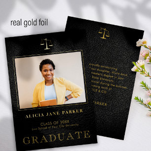 Invitación Con Relieve Metalizado Foto graduado graduación formal negro dorado