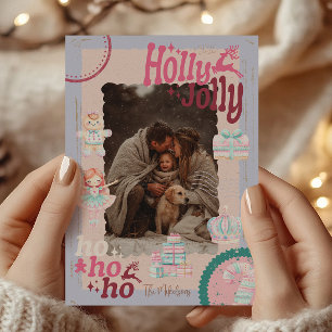 Invitación Con Relieve Metalizado Foto Groovy Cascanueces Retro Pastel Navidad