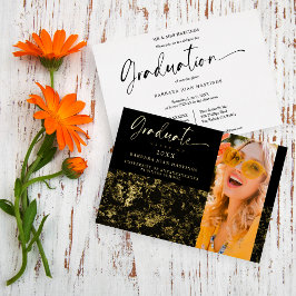 Invitación Con Relieve Metalizado Foto Grunge Elegante Dorada Moderna Lujosa
