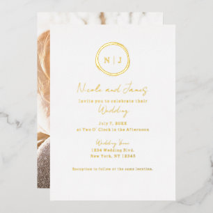 Invitación Con Relieve Metalizado Foto mínima de oro blanco moderno de Glam Boda