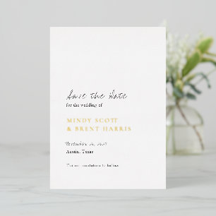 Invitación Con Relieve Metalizado Foto minimalista de boda moderna salva la fecha
