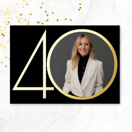 Invitación Con Relieve Metalizado Foto Minimalista de oro negro 40 Fiesta de cumplea