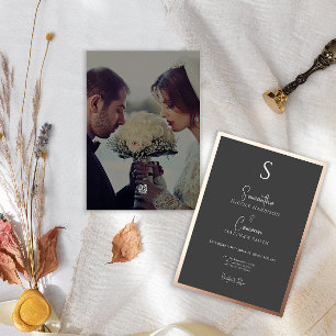 Invitación Con Relieve Metalizado Foto minimalista elegante moderna negra