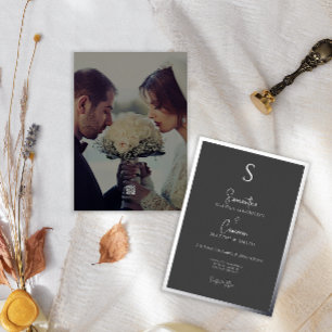 Invitación Con Relieve Metalizado Foto minimalista elegante moderna negra