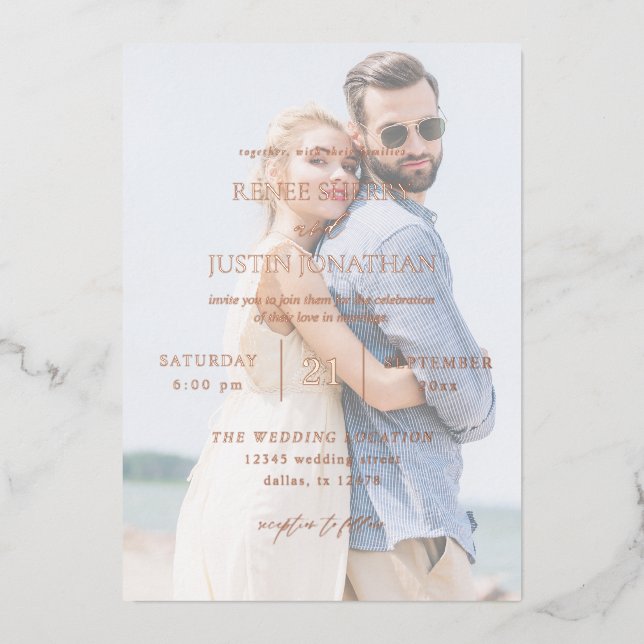 Invitación Con Relieve Metalizado Foto moderna 5 Boda vertical (Anverso)