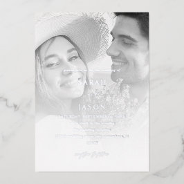 Invitación Con Relieve Metalizado Foto moderna Boda vertical negro y blanco 7