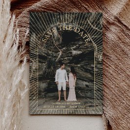 Invitación Con Relieve Metalizado Foto moderna boho arco guardar la fecha oro