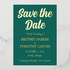 Invitación Con Relieve Metalizado Foto moderna de código QR Boda de escritura verde