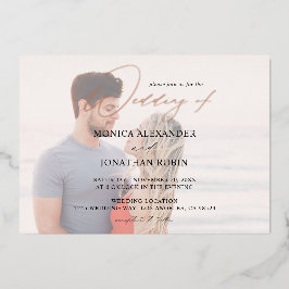 Invitación Con Relieve Metalizado Foto Moderna Horizontal 4 Boda