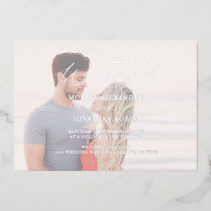 Invitación Con Relieve Metalizado Foto Moderna Horizontal 4 Boda Completa