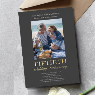 Invitación Con Relieve Metalizado Foto moderna Oro 50 años de Boda