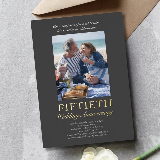 Invitación Con Relieve Metalizado Foto moderna Oro 50 años de Boda (Subido por el creador)
