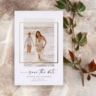 Invitación Con Relieve Metalizado Foto Moderna Salve La Fecha Real Gold