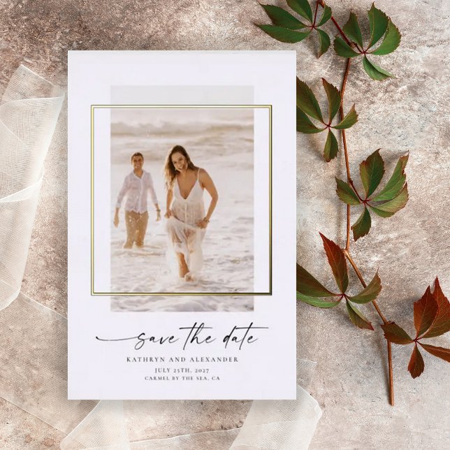 Invitación Con Relieve Metalizado Foto Moderna Salve La Fecha Real Gold (Subido por el creador)
