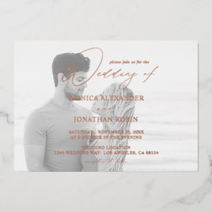 Invitación Con Relieve Metalizado Foto Negro & Blanco Moderno Horizontal 4 Boda Comp