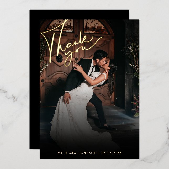 Invitación Con Relieve Metalizado Foto oscura y desenfadada, negro romántico gracias (Anverso/Reverso)