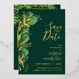 Invitación Con Relieve Metalizado Foto personalizada esmeralda verde y dorado Eucali