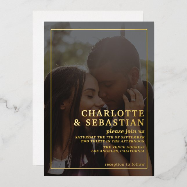 Invitación Con Relieve Metalizado Foto Por favor, únase a nosotros Boda Personalizad (Anverso/Reverso)