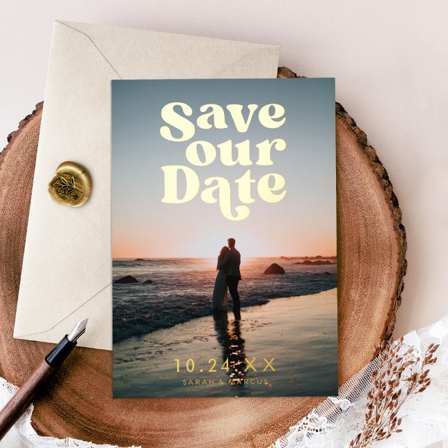 Invitación Con Relieve Metalizado Foto retro Guardar la fecha (Subido por el creador)