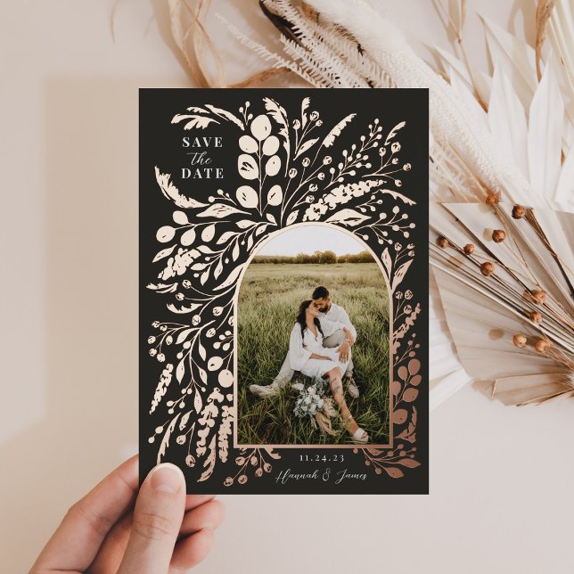 Invitación Con Relieve Metalizado Foto romántica de arco floral pintado | Guardar La (Subido por el creador)