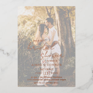 Invitación Con Relieve Metalizado Foto Rustic Script Photo Moderne Bridal Shower