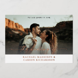 Invitación Con Relieve Metalizado Foto y caligrafía 3BF Mod Boda horizontal