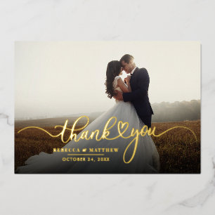 Invitación Con Relieve Metalizado Fotografía boda Caligrafía Gracias Oro