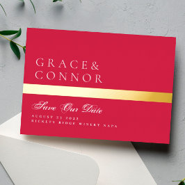 Invitación Con Relieve Metalizado Fotografía de banda magenta roja Guardar la fecha