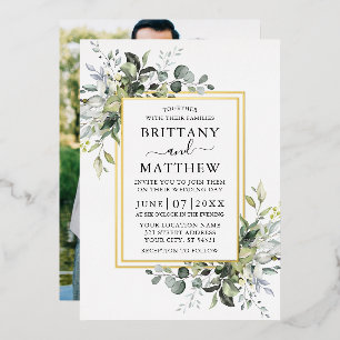 Invitación Con Relieve Metalizado Fotografía de boda de greenery con acuarela 2 Marc