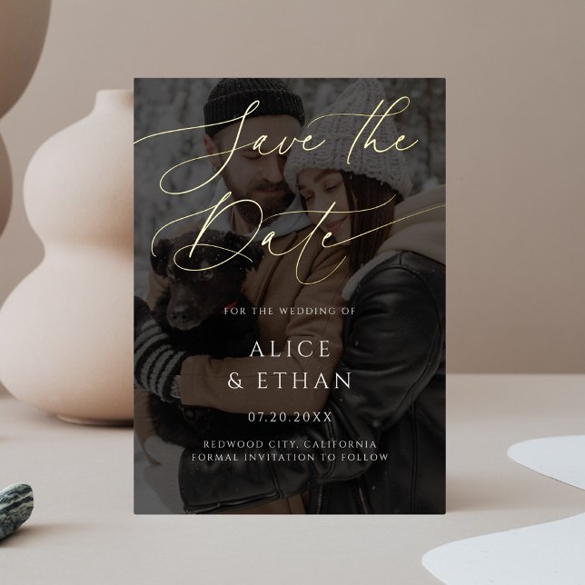 Invitación Con Relieve Metalizado Fotografía de caligrafía Boda superpuesta Guardar  (Subido por el creador)