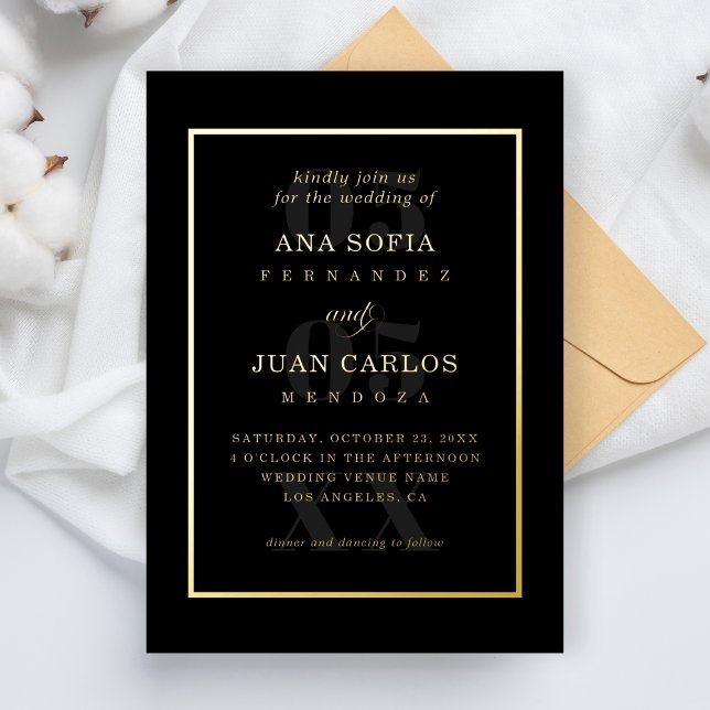 Invitación Con Relieve Metalizado Fotografía de fecha moderna y marco monograma eleg (Subido por el creador)