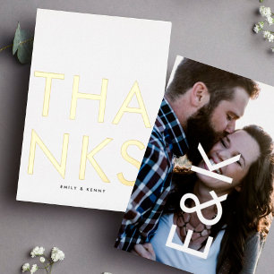 Invitación Con Relieve Metalizado Fotografía de un monograma moderno DOS Gracias ORO