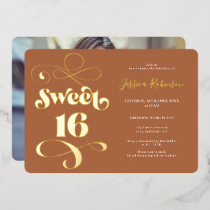 Invitación Con Relieve Metalizado Fotografía retro de Boho terracotta Sweet 16
