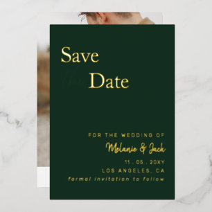 Invitación Con Relieve Metalizado Fotografía verde simple caligrafía Guardar la fech